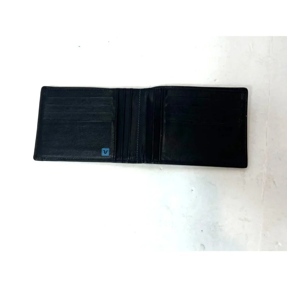 RV Roncato Black Leather Wallet 8 Card Slots Mens Slim Design